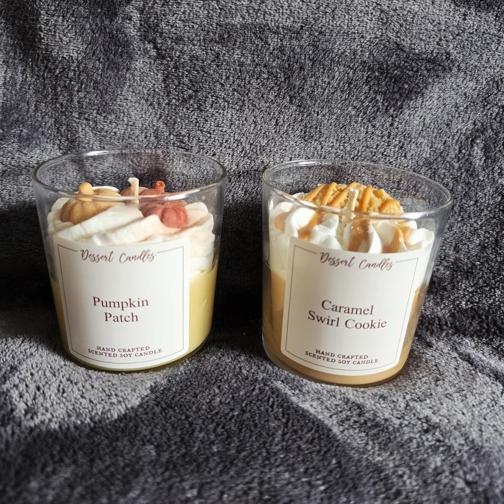 NWT harvest Thanksgiving Dessert Candles Pumpkin patch & Caramel Swirl Cookie